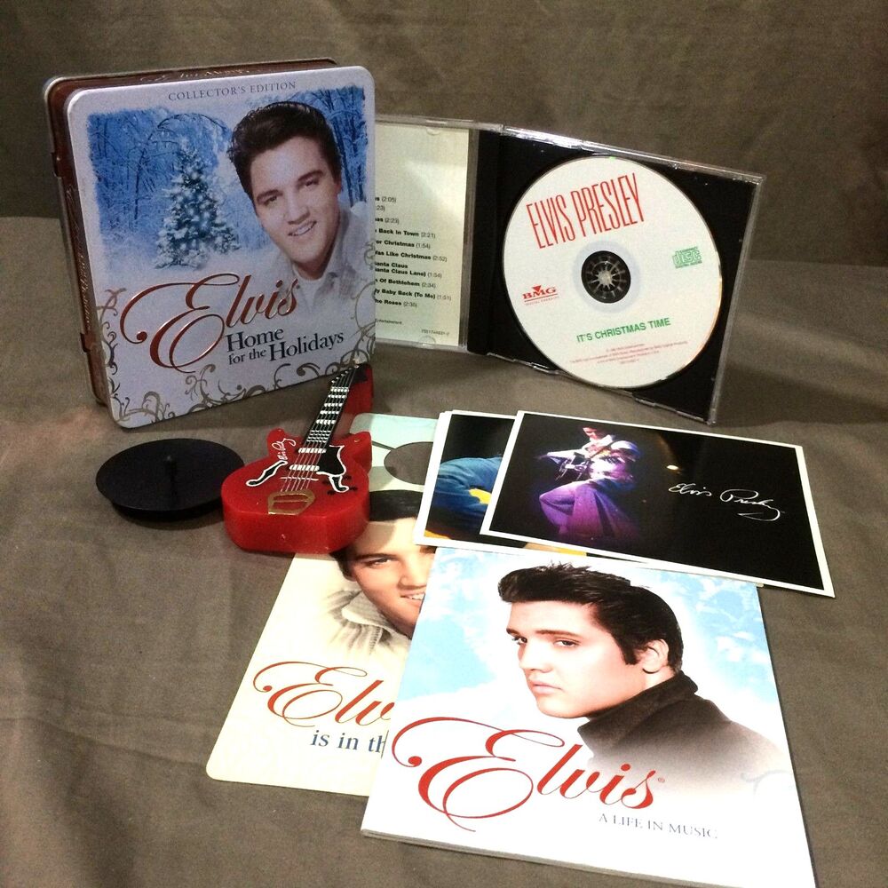Elvis Home For The Holidays Collector's Edition CD Guitar Candle Set Madacy Tin